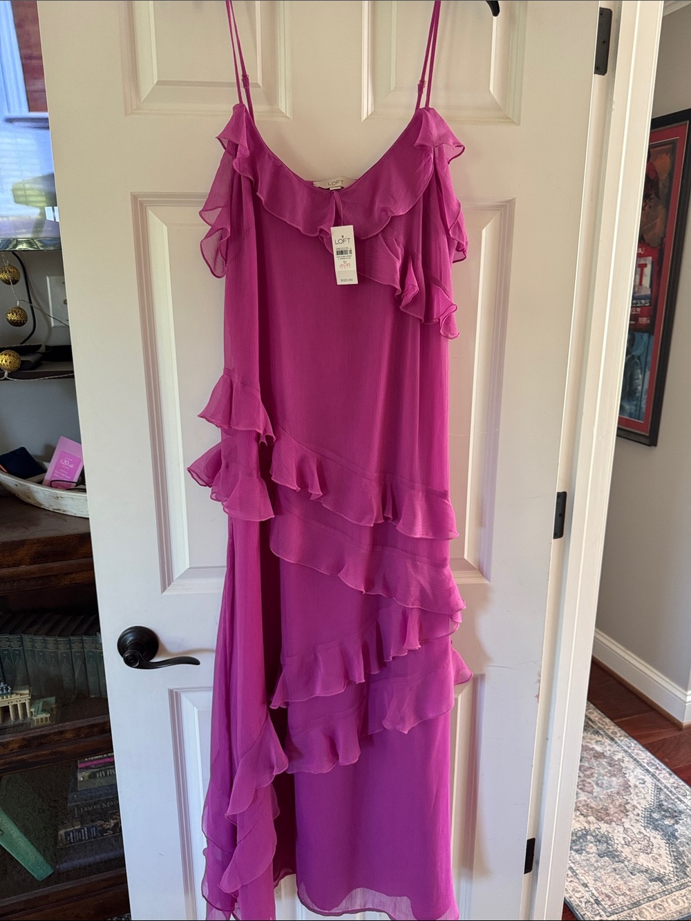 LOFT Fuchsia Ruffle High-Low Slip Dress